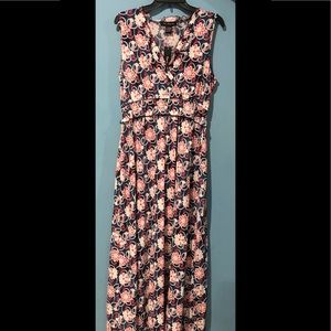 pink and blue floral maxi dress